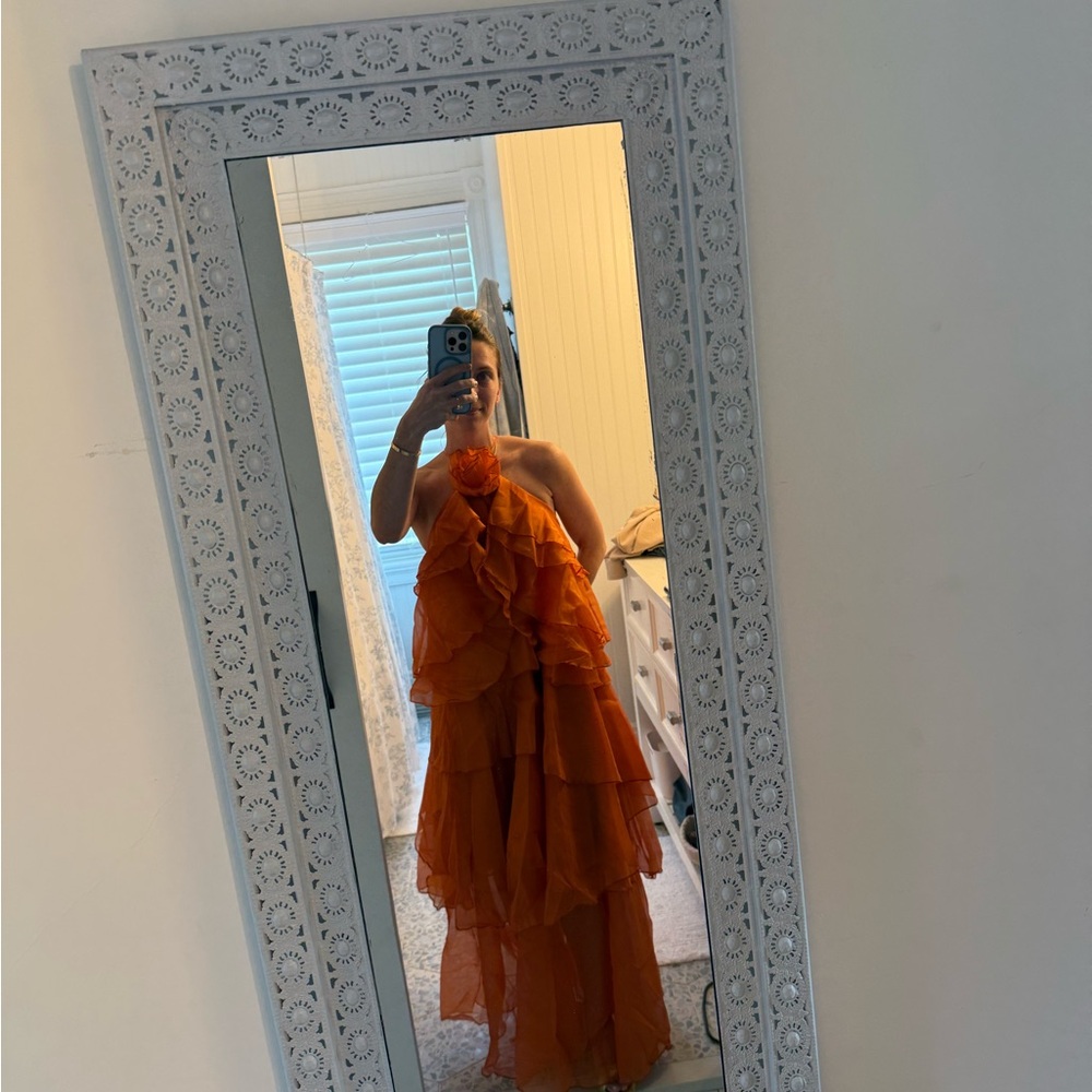 Elegant Backless Ruffle Dress - Orange - Picture 3 of 5